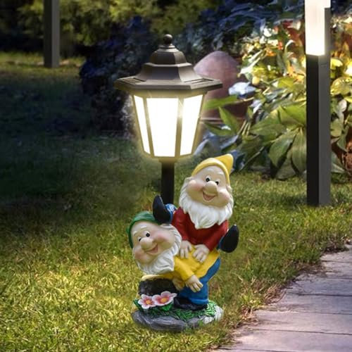 OKESYO Nain de jardin solaire - Statues de jardin avec lanternes solaires - Résistant aux intempéries - Décoration de jardin - Cadeau de fête des mères - Pour la maison, la cour, la pelouse, le balcon