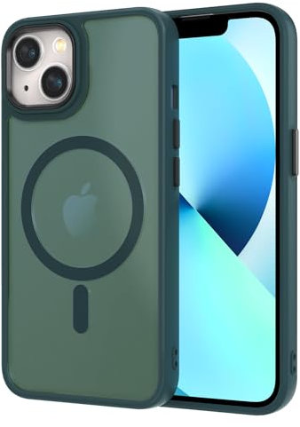 AOMYKE Cover Magnetica per iPhone 13 / iPhone 14, Custodia iPhone 13 / iPhone 14 Compatibile con MagSafe, Traslucida Opaca Posteriore Sottile PC+TPU Bumper Antiurto Case - Verde