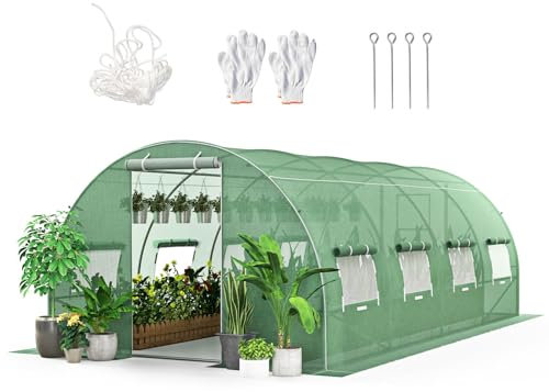 GOPLUS 4x3x2m Serre de Jardin, Serres de Jardin Tunnel avec Cadre en Acier Galvanisé avec 8 Fenêtres Latérales et 2 Portes, Jardin sous Serre 4 Saison pour Ferme, Cour arrière et Jardin, Vert