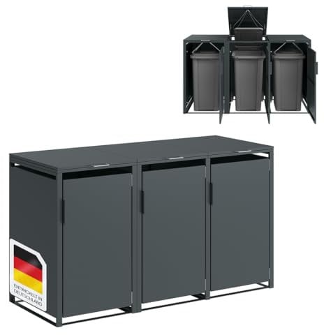 STEELSØN Thoria Mülltonnenbox 3er bis 240L – Mülltonnenverkleidung aus Stahl in Anthrazit – hochwertige Müllcontainer für 3 Tonnen – Müllbox wetterfest – UV-beständige Gerätebox/Mülltonnen Box