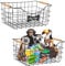 Dog Toy Box-Metal Dog Toy Basket-2Pack Wire Mesh Basket with Wood Handle and Bone Decoration Wire Storage Baskets Black Chew-Proof Dog Food Toy Storage Container Pet Storage Box Leashes Blankets,Toys