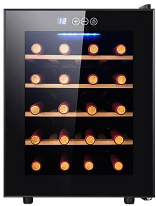 Zickdom Vinoteca,Vinoteca Pequeña,Vinotecas,Nevera Vinos,Cava de Vino,Vinoteca 20 Botellas, Wine Fridge Bajo Nivel sonoro Panel de Control Táctil para Bar Interior/Cocina/Hotel Negro Beech Shelves、