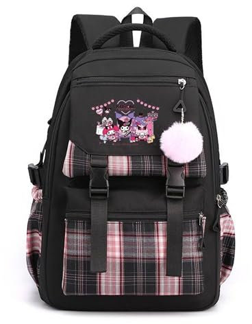 Roffatide Anime Druck Business Casual Laptop Schultern Rucksack Wandern Reise Rucksack Tagsäcke 17 Zoll schwarz M (mit niedlichen Anhängern)