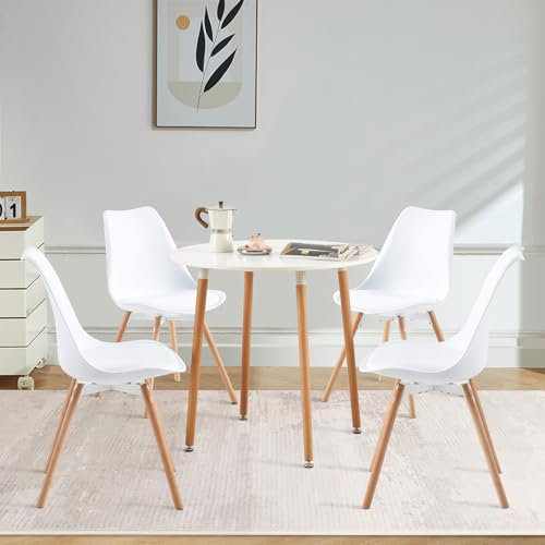 FURNITABLE Esszimmergruppe Esstisch mit 4 Stühlen, Runder Küchentisch-Set und Esszimmerstühle Essgruppe für Küche Esszimmer Wohnzimmer (Weiß Tisch+4 Weiß Stühl)