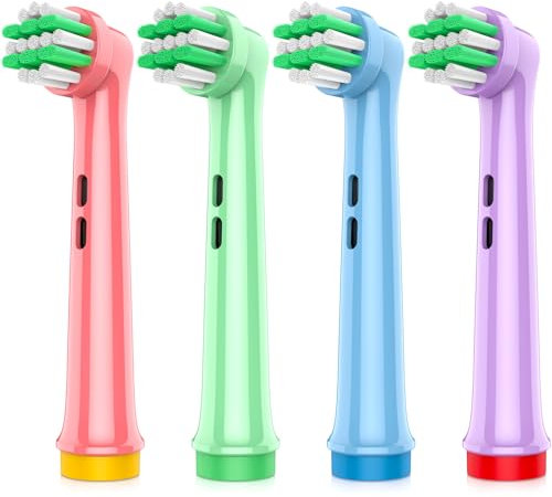 AnjoCare Kinder Bürstenköpfe für Oral-B, 4er-Pack weiche Borsten für Kinder, elektrische Bürstenköpfe für empfindliche Zähne und Zahnfleisch