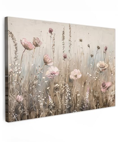 MuchoWow© Impression sur Toile Decoration Murale Peinture 120x80 cm Tableaux Decoratifs Muraux Déco Chambre Tableau Salon Fleurs - Rose - Moderne - Beige