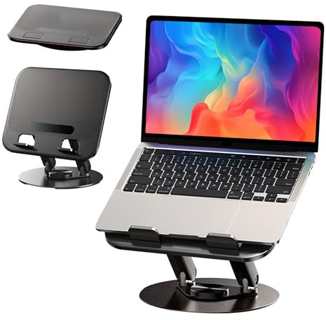 Supporto PC Portatile Regolabile in Altezza,Supporto Portatile da Tavolo Pieghevole Ventilato con Base Girevole,Ergonomico Laptop Stand,per Lavoro, Facile da Riporre, fino a 16 Pollici, Nero