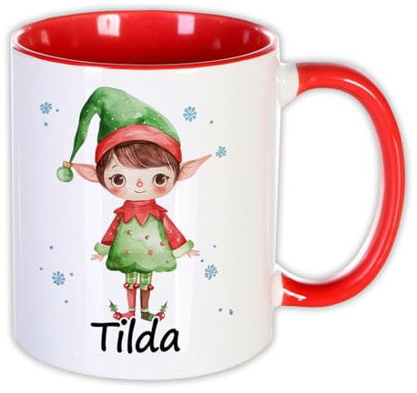 Unikatolo Weihnachtstasse mit Name personalisiert, lustig witziges Wichtelgeschenk Winter-Tasse Kinder Erwachsene rot weiß Glühwein-Becher Nikolaus Wichteln kleine Geschenkidee niedlich (Wichtel 2)