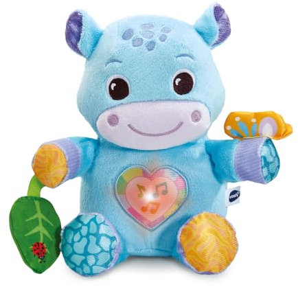 VTech - Théo, Mon Hippo Câlin, Peluche Bébé Hippopotame Interactive et Lumineuse, Jouet d'Éveil Sensoriel Fabriqué avec des Matériaux Plus Durables, Cadeau Naissance Dès 3 Mois - Contenu en Français