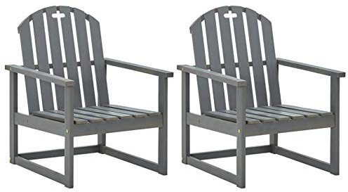 Xichuzi Garten-Armlehnstühle 2 STK Hochlehner Gartenstuhl, Gartensessel, Terrassenstühle, Balkon Stuhl, Balkonstuhl, Grau Massivholz Akazie