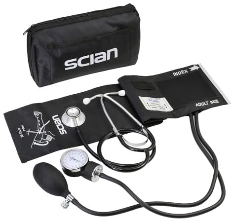 Scian Manuelles Blutdruckmessgerät, Manuelle Arm Blutdruck manschette 22–42cm mit Doppelkopf-Stethoskop in Tragetasche für Krankenschwester Doktor Senior Heimgebrauch (schwarz)
