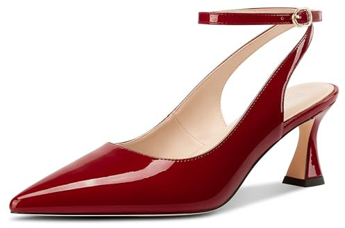 NobleOnly Donna Chiusa a Punta Cinturino alla Caviglia Gattini Tacco Heel Slingback Dress da Matrimonio Casual Pumps 6 CM Heels Rosso Vino 39 EU