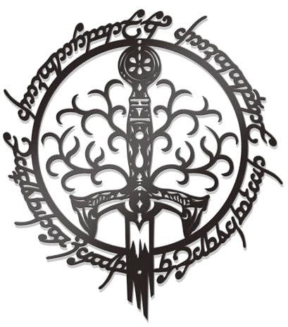 KOYILTD Herr Metall Wandkunst Schwert Wanddekoration für Zuhause Ringe Metall Wanddekoration Schwarz Wandkunst für Zimmer Schwarz Wohnzimmer Schlafzimmer Arbeitszimmer Wandbehang Lord Geschenke für