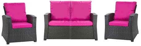 Setgarden® Set de coussins de jardin en rotin 4-5 places – pour canapé, chaise à bascule et salon, confortables pour intérieur et extérieur, polyester – imperméable (rose, 110 x 60 x 50 / 2 x 50 x 56)