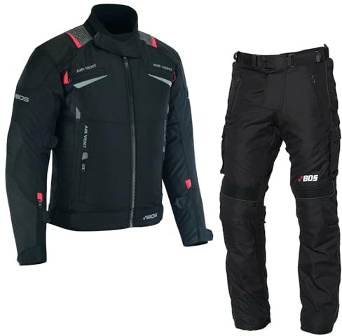 BOSmoto Motorradkombi Herren 2-teiler mit Protektoren – Leichte Textiljacke und Hose für den Sommer,Herren Motorrad Textil kombi,Motorrad Kombi (BLACK, XL)