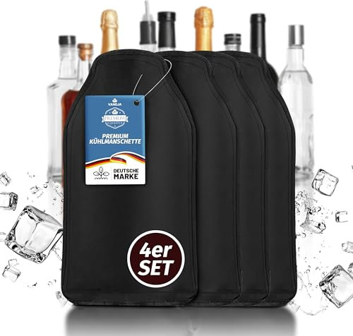 VANEJA Premium Kühlmanschette 4er Set – 4 x Flaschenkühler Manschette für Wein & Sekt – Weinkühler Manschette, Getränkekühler Outdoor & Sekt Zubehör für unterwegs