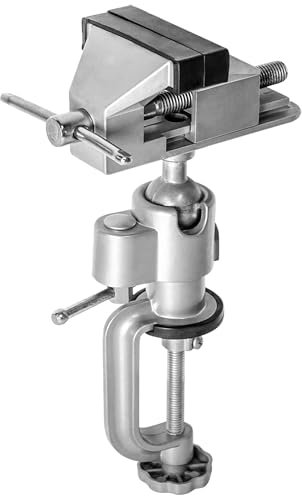 Iskra Tisch Schraubstock klein, 360° Kugelgelenk, 60mm Spannweite, Mini Schraubstock drehbar, klemmbar