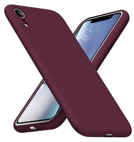 LoeoeL for iPhone XR Phone Case Silicone, Minimalist Ultra Thin Slim Soft Rubber Gel Solid Color Matte TPU Cute Case for Women Men, Girly Plain Aesthetic Design & Camera Cover, Burgundy Maroon