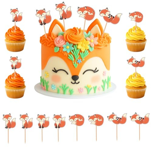 TMZELOA Fuchs Cupcake-Top, 24 Stück Kuchendekoration, Füchse, Dekoration, Geburtstag, Kuchendekoration für Kinder, Geburtstag, Wild One, Geburtsstunde, Dekoration, Waldtiere, Geburtsdekoration für