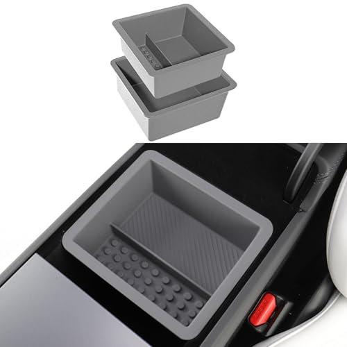 Contenitore superiore per bracciolo centrale in silicone, compatibile con Tesla Model 3 Highland 2024-2025 e Tesla Model Y Juniper 2025, vassoio portaoggetti in silicone per uso alimentare (grigio)