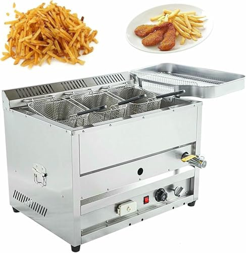 Kommerzielle Fritteuse mit Temperaturkontrolle, Propangas-Arbeitsplatte, Edelstahlkorb für professionelles Kochen