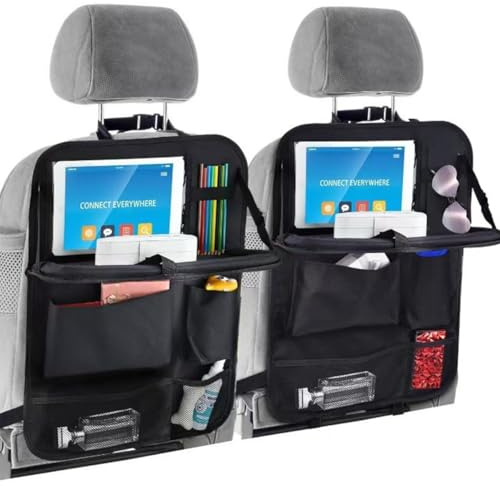 Lot de 2 sacchetti portaoggetti per sedile auto, organizer per sedile posteriore auto per bambini con supporto da tavolo pieghevole, dotato di rete portaoggetti centrale per sedile auto, sacchetti