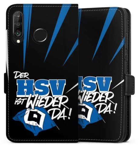 Klapphülle kompatibel mit Huawei P30 Lite Handyhülle aus Kunst Leder schwarz Flip Case Hamburger SV Aufstieg HSV