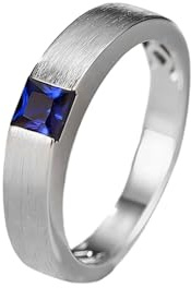 Beydodo Herren Ringe Weißgold 585 Echtgold, Verlobungsring Matt Solitär mit Saphir 0.46ct Eheringe Hochzeitsringe Größe 62 (19.7)