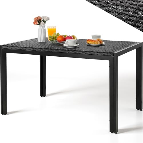 LIFERUN Table de Jardin 6 Personnes Rectangulaire en PE Rattan, 119 x 74 cm