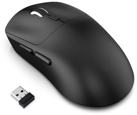 YUEHISY Tri-Mode-Gaming-Maus, 6400 DPI, 3 Modi, Kabellos, BT5.4, Wiederaufladbar, TTC 5 Mio. Klicks, 1000 Hz Abfrage, 500 MAh USB C, 6 Ergonomische Tasten für PC und Laptop (T30 Schwarz)