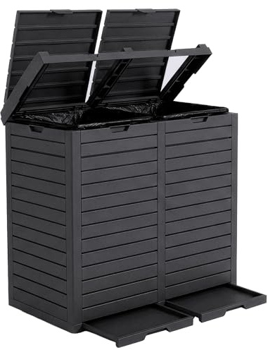 Floordirekt Cache-poubelles, robuste, résistant aux intempéries, pour jardin et terrasse, avec fermeture à couvercle et support de sac poubelle, anthracite, 77 x 41 x 86 cm (230 l)