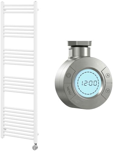 Go Bathrooms Electric Towel Radiator 1600x500mm 500W White | Wall-mounted smart electric towel radiator for bathrooms. Energy-efficient 500W warmer in gloss white.