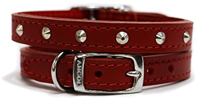 Ancol Hundehalsband aus Leder, mit Nieten, für Hunde und Welpen, Zaumzeug, Haustier-Trainingshalsband mit Chromnieten, Größe 55–63 cm, Größe 8, Rot