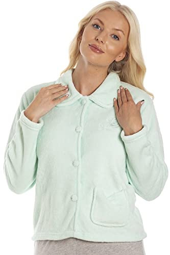 Camille Womens Supersoft Fleece Bed Jacket - Luxury Collared Warm Sleep Top - Button up & Long Sleeved Mint 22-24