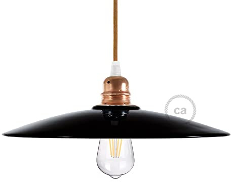 Paralume Piatto in ceramica per sospensione - Made in Italy - Nero - Rame