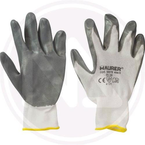 Guantes de Trabajo de nitrilo Gris Mod. GLOVEX MAURER Talla 8 Paquete 12 Unidades.