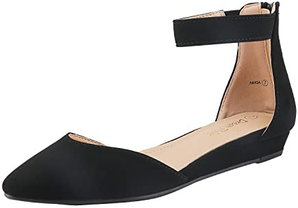 DREAM PAIRS Women's Comfortable Ballet Flat with low wedge ankle strap and zipper, Ladies' classic pointed toe Shoes for wedding and walking