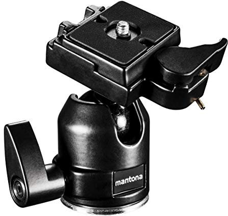 Mantona Kugelkopf für Stativ Scout XL, Stativkopf max. Belastbarkeit 6 kg, inkl. Gewindeadapter 3/8'' auf 1/4'', Kamera Zubehör mit Schnellwechselplatte