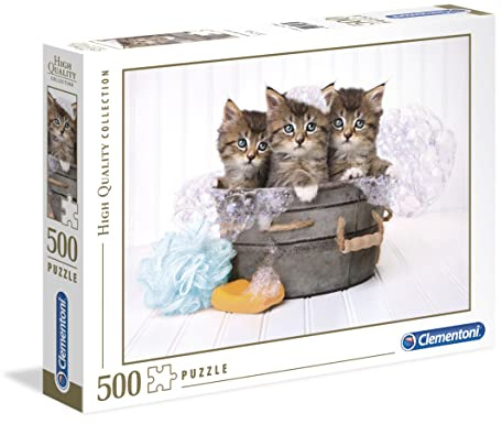 Clementoni 35065 Katzen mit Seife – Puzzle 500 Teile, farbenfrohes Legespiel für die ganze Familie, Erwachsenenpuzzle ab 14 Jahren