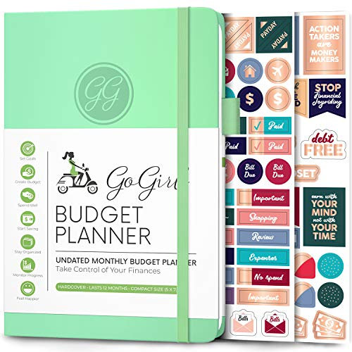 GoGirl Budget Planer - Monatliches Budgetbuch für Finanzplaner. Expense Tracker Notebook Journal zur Kontrolle Ihres Geldes. Undatiert, dauert 1 Jahr, Kompakt (13.5x19cm) - Minzgrün