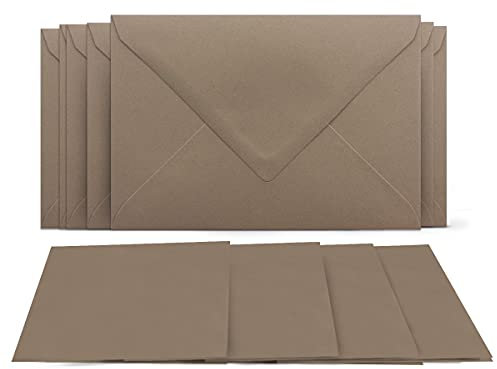 50 Klappkarten mit Umschlägen Set Taupe - DIN A6 Blanko Doppelkarten 14,8 x 21 cm (160 g/m²) - DIN C6 Umschlag 11,4 x 16,2 cm (80 g/m²) Nassklebung - Grußkarten Einladungskarten Hochzeit