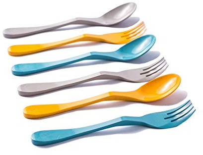 Knork Eco Togo Ware Reusable Bamboo astrik Eco Plant-Based Utensil Lunch Pack,Blue, Orange, Gray