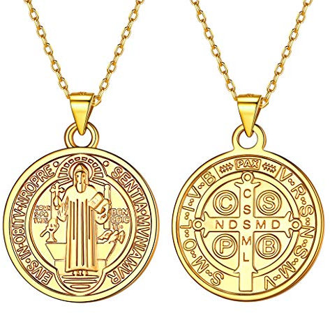Silvora S925 Saint St. Benedikt Anhänger Halskette Sterling 18K Vergoldet St Christopher Medaille Münze Anhänger Schmuck