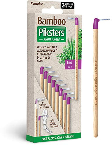 Bamboo Right Angle Piksters | Interdental Brushes | Sizes 00,1,3,5 | 24 Pack (24 Pack, Size 1 (Purple))