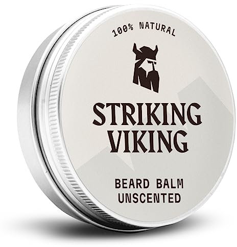 Striking Viking parfümfreier Bartbalsam von Viking – stylt, stärkt und macht Bärte und Schnurrbärte weich – 100% natürliche Bartpflege mit Bio-Sheabutter, Teebaum-, Argan- und Jojobaöl