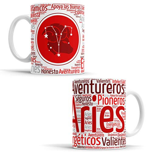 OyC Original y Creativo Tazas Horóscopo Aries - Tazas con Todos los Signos del Zodiaco Taza de café de Signo del Zodiaco - Regalo Taza de cerámica de 350 ML