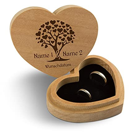 Hochzeit Ringbox Herz Ringkissen Ringschachtel individuell 10 x 8,5 cm Garapa Holz - Herzbaum
