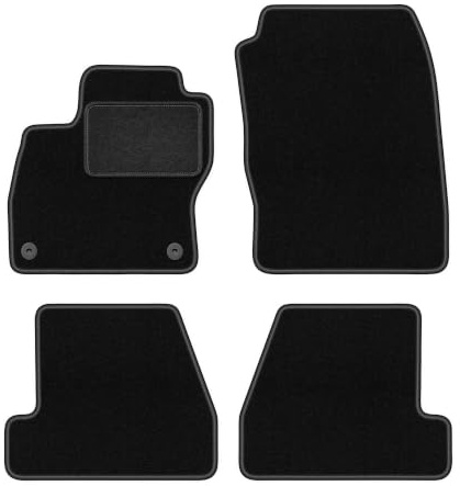 Velours-Fußmatten passend für Ford Focus MK3 2010-2018, Schwarz, LUX | passend für Schrägheck/Limousine/Kombi; Velours-Teppich (Polypropylen), ca. 6,5 mm; rutschfest, runde Befestigungen (Typ FC)