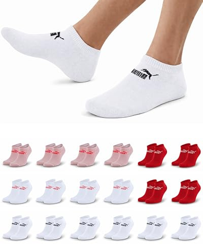 PUMA Sneakersocken 18 Paar Pack Statement Edition Damen und Herren | Baumwollmischung, elastischer Bund, flache Zehennaht, niedrige Schafthöhe, farbiger Mix, geeignet für Alltag, Büro, Freizeit.