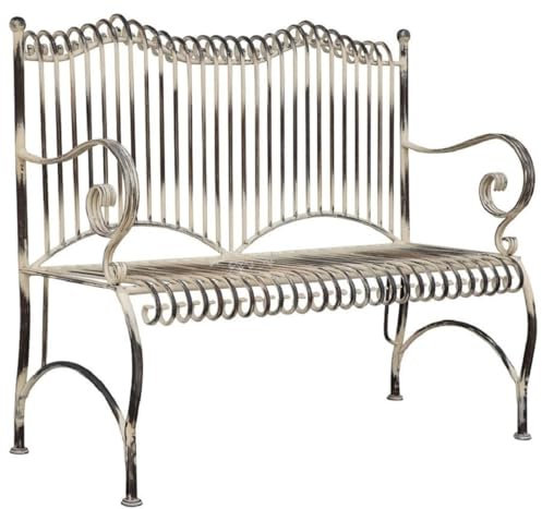 Casa Padrino Jugendstil Gartenbank Antik Beige 125 x 55 x H. 115 cm - Handgefertigte Schmiedeeisen Bank - Sitzbank mit Armlehnen - Barock & Jugendstil Garten Möbel